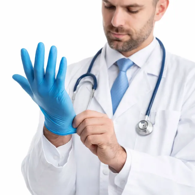 Manusi nitrilice Velo Nitrile Blue M, fara pudra, nesterile, microtextura pe degete, ambidextre, pentru uz medical si alimentar, 100 bucati BITVeloNitrileBlueM