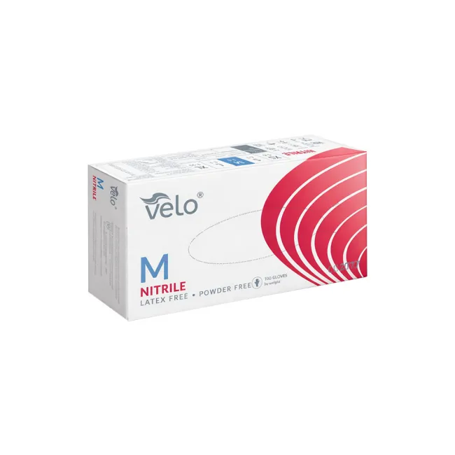 Manusi nitrilice Velo Nitrile Blue M, fara pudra, nesterile, microtextura pe degete, ambidextre, pentru uz medical si alimentar, 100 bucati BITVeloNitrileBlueM