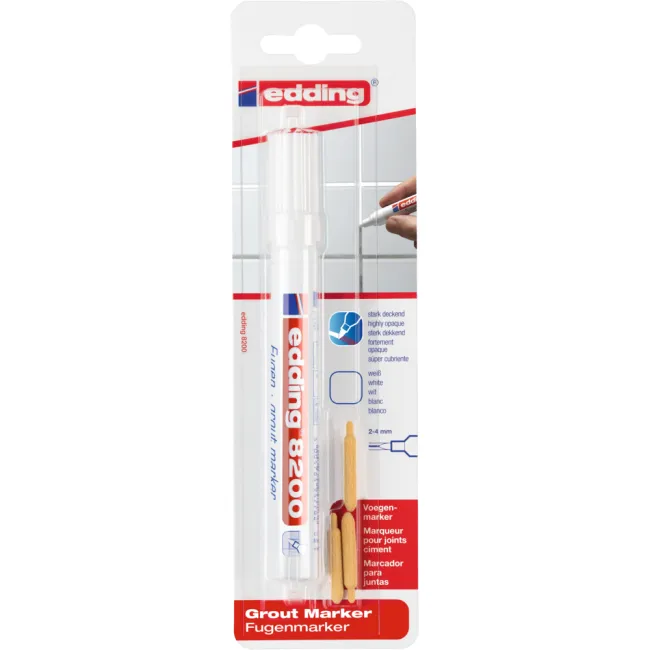 Marker Edding 8200, pentru rosturi, varf rotund 2-4 mm, alb, blister BPTCED820049