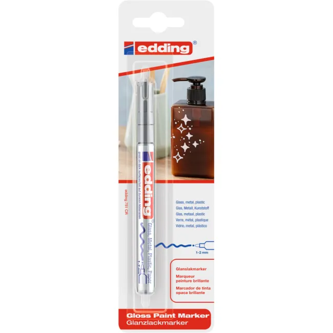 Marker cu vopsea Edding 751, corp metalic, varf rotund, 1-2 mm, argintiu, 1 bucata/blister BPTCED751254