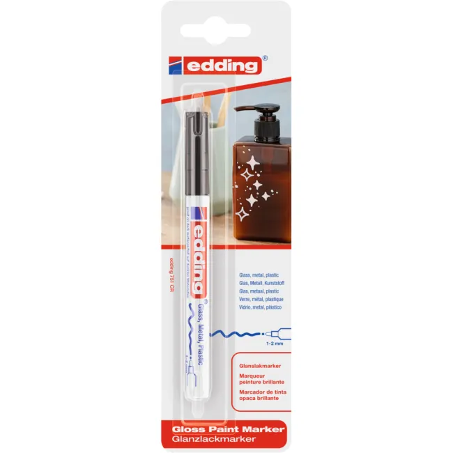 Marker cu vopsea Edding 751, corp metalic, varf rotund, 1-2 mm, negru, 1 bucati/blister BPTCED751201