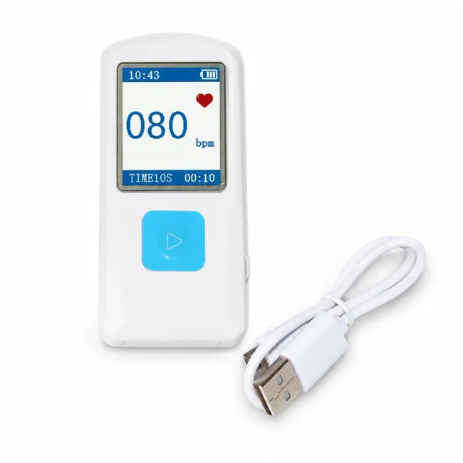 Monitor cardiac portabil Contec PM10 ECG EKG, inregistrare si stocare semnale ECG, afisare ritm cardiac, conectare la PC prin USB si la telefon mobil prin Bluetooth, ecran color, cablu alimentare BITContecPM10