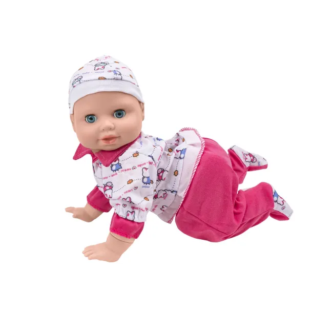 Papusa bebelus 30cm, care merge, sunete specifice bebe, in pijama roz
