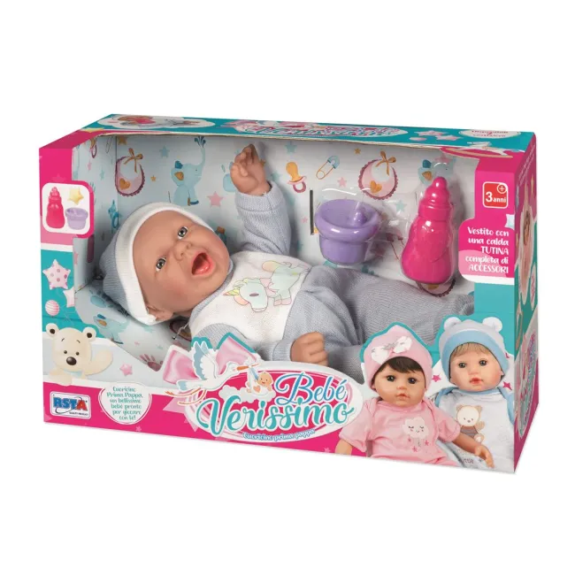Papusa bebelus RS Toys cu imbracaminte, caciula si accesorii
