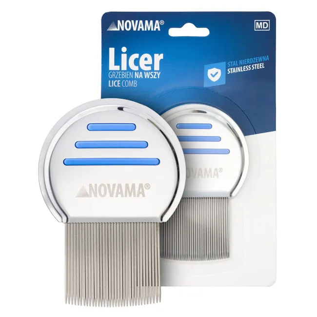 Pieptene Novama Licer pentru indepartarea paduchilor si a lindinilor, din otel inoxidabil, dinti lungi, 50 x 50 mm BITNovamaLicer