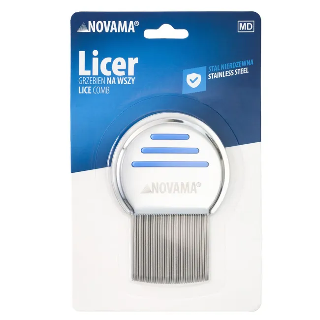 Pieptene Novama Licer pentru indepartarea paduchilor si a lindinilor, din otel inoxidabil, dinti lungi, 50 x 50 mm BITNovamaLicer