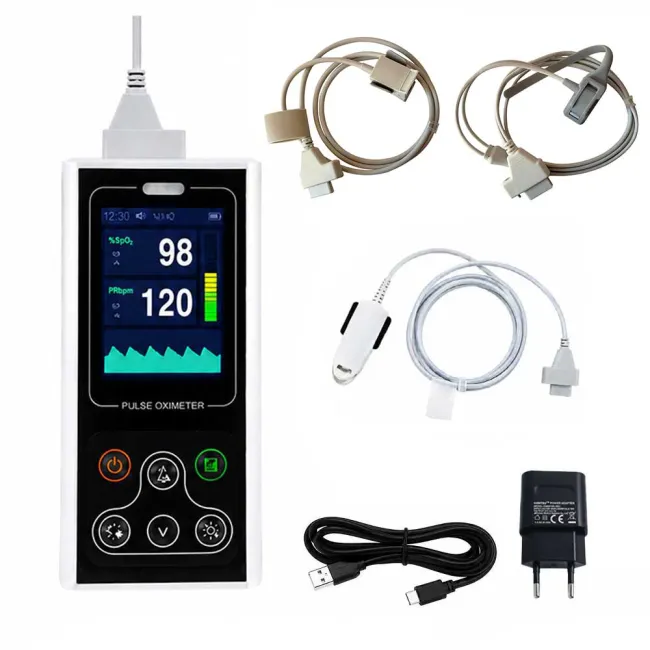 Pulsoximetru portabil Contec CMS60D1, senzor adulti, pediatric si neonatal, masurare saturatie oxigen si rata pulsului, baterie reincarcabila, software pentru date stocate pe PC in timp real BITContecCMS60D1complet