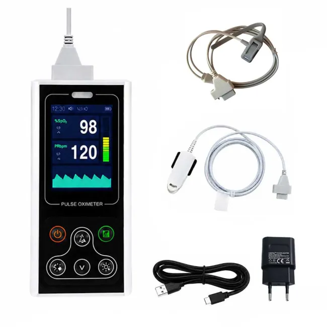 Pulsoximetru portabil Contec CMS60D1, senzor adulti si neonatal, masurare saturatie oxigen si rata pulsului, baterie reincarcabila, software pentru date stocate pe PC in timp real, functie alarma BITContecCMS60D1neo