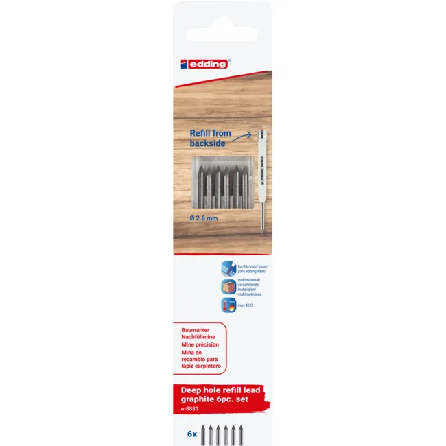 Rezerve creion mecanic Edding 8881 pentru Edding 8880, set 6 mine, 2.8 mm, grafit, blister BPTCED888100