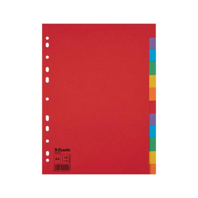 Separatoare din carton Esselte, A4, 12 taste multicolor BPTCSL100202