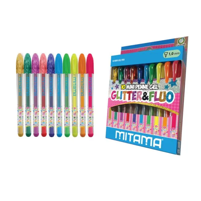 Set 10 mini pixuri cu gel Mitama, culori glitter si neon BPTCMI062569