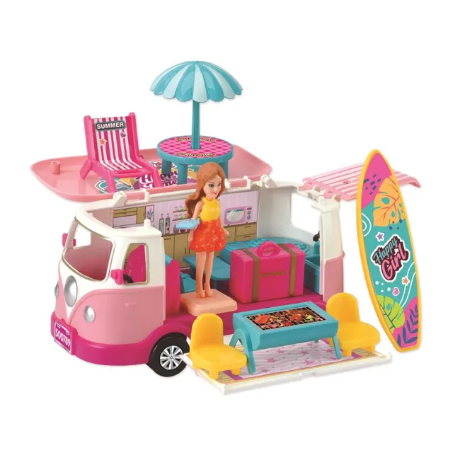 Set de joacă păpuși mini cu rulota, RS Toys, 3 ani, colorat, detalii realiste