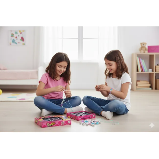 Set frumusete creatie bratari cu charm-uri argintii si bile colorate