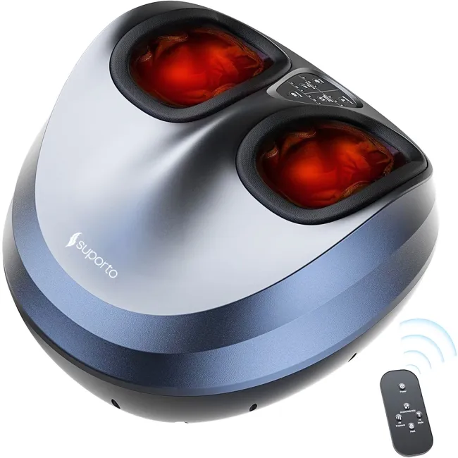 Aparat Masaj Picioare SUPORTO Core PRO, cu Incalzire, Compresie si Telecomanda, Pentru relaxare picior si talpa, Beneficii Reflexoterapie, Circulatie Imbunatatita, Role masat talpi si presopunctura, 3 Moduri de Masaj, Gri cu Negru SPTAMP3N