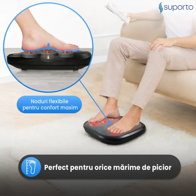 Aparat Masaj Picioare si Talpi SUPORTO Reflexo One, Reflexoterapie si Shiatsu, 3 Moduri de masat si Incalzire Terapeutica, Husa detasabila si lavabila, Negru SPTREFONE