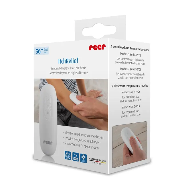 Aparat pentru tratarea intepaturilor de insecte, tratament prin caldura fara chimicale, 2 trepte de temperatura, bucla de prindere, baterii incluse, produs medical certificat, Reer ItchRelief 81140