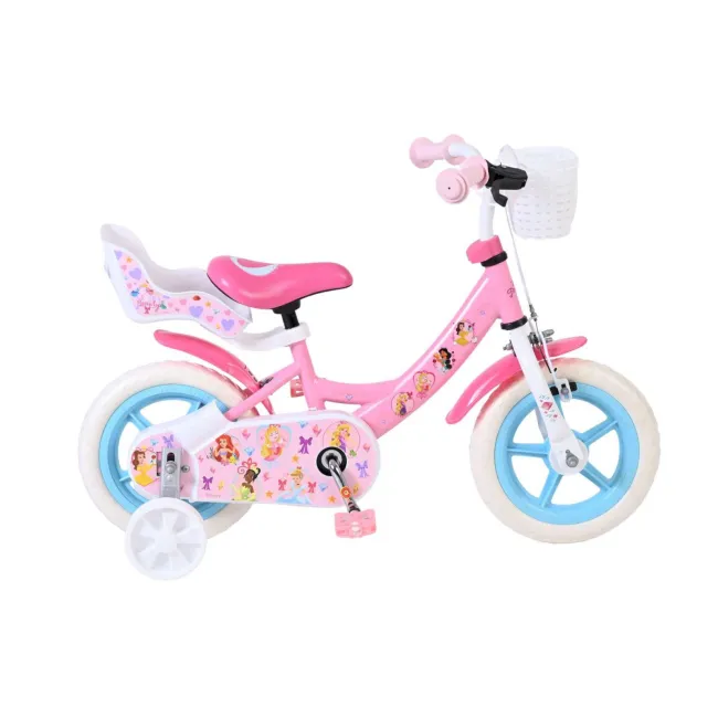 Bicicleta E&L Disney Princess 12 inch, frana de mana, roti cauciuc EVA, scaun si ghidon reglabil, suport pentru papusi, cosulet pe ghidon FUNK41260EV12