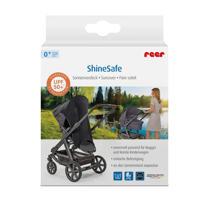 Copertina protectie solara carucior copii, UV 50+, parasolar universal reglabil, protectie vant si ploaie, material elastic, montare rapida, Reer ShineSafe 84251