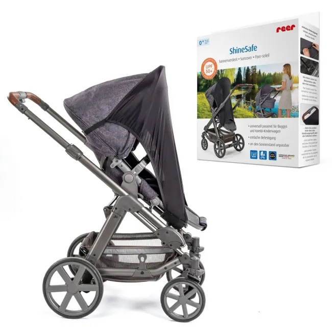 Copertina protectie solara carucior copii, UV 50+, parasolar universal reglabil, protectie vant si ploaie, material elastic, montare rapida, Reer ShineSafe 84251