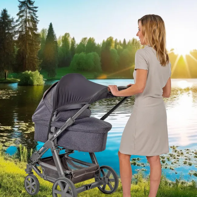 Copertina protectie solara carucior copii, UV 50+, parasolar universal reglabil, protectie vant si ploaie, material elastic, montare rapida, Reer ShineSafe 84251
