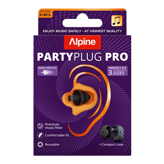 Dopuri de urechi cu filtru muzical profesional pentru festivaluri si concerte, 3 dimensiuni incluse (S/M/L), protectie zgomote SNR 21dB, reutilizabile, negre, ALPINE PartyPlug PRO 2025 ALP20060