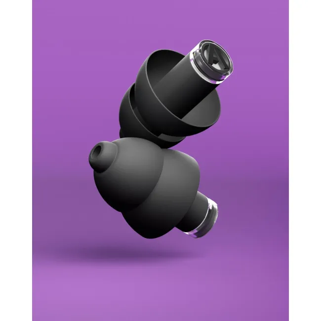 Dopuri de urechi cu filtru muzical profesional pentru festivaluri si concerte, 3 dimensiuni incluse (S/M/L), protectie zgomote SNR 21dB, reutilizabile, negre, ALPINE PartyPlug PRO 2025 ALP20060