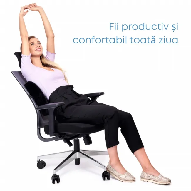 HUSĂ Perna ortopedica lombara Suporto Classic pentru scaun din spuma cu memorie - Neagra SPTHPL1N