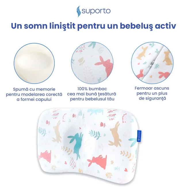 HUSA de schimb / Fata de perna pentru Perna ortopedica Baby nou nascuti 8-24 luni | Multicolora cu Iepurași SPTHPBER000