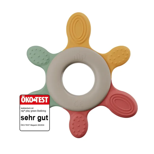 Inel de dentitie pentru bebelusi nip&reg; Green, masaj gingii si primii dintisori, din materiale naturale, fara BPA, fara ftalati, fara PVC, Made in Germany, 3+ luni, nip 38787
