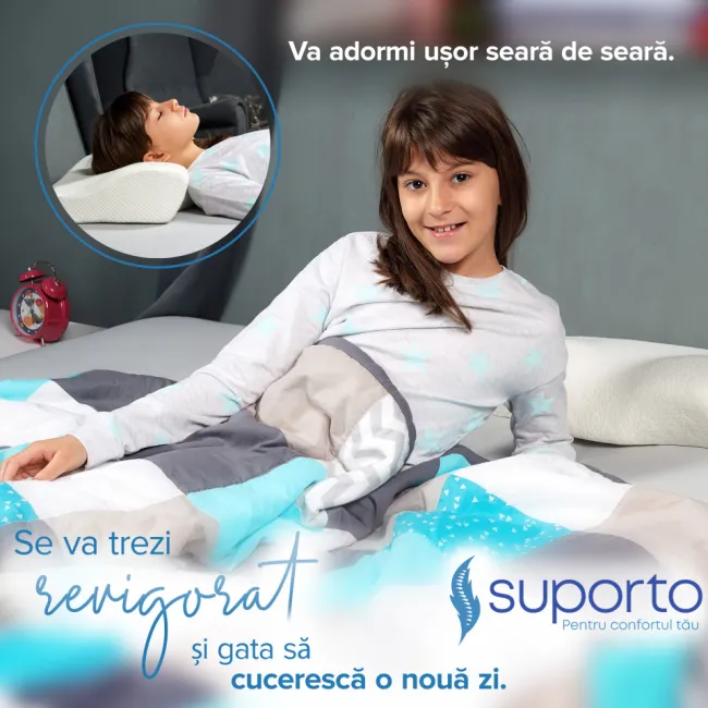 Set 4X perne cu suport cervical din spuma cu memorie pentru copii 10-16 ani Suporto&reg;️ 50x30, cu perforatii SPTSET4PDCAC0