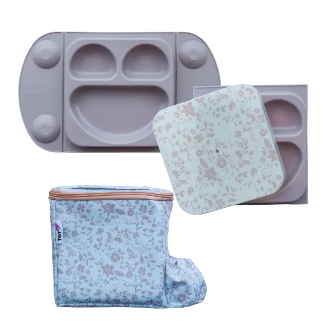 Set farfurie diversificare & gentuta gustare (sand/mauve)