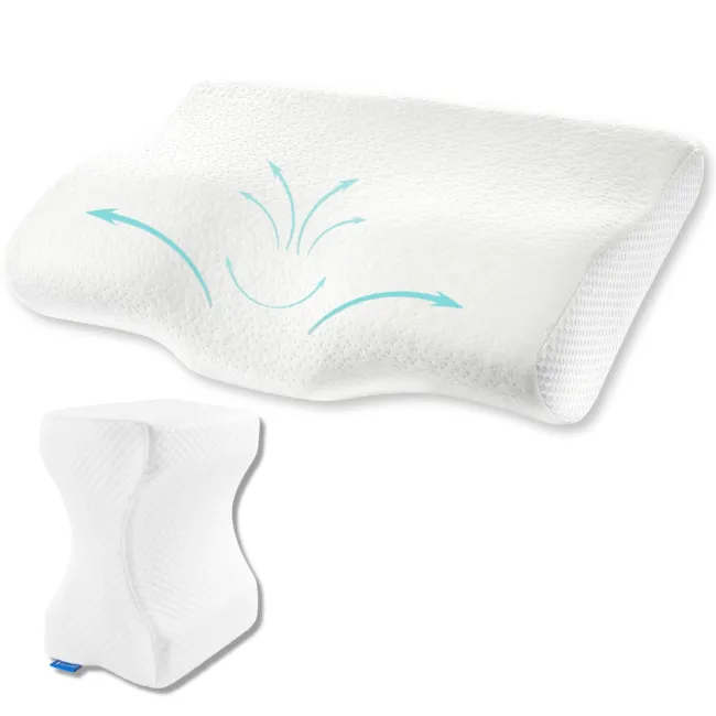 Set perna cu suport cervical din spuma cu memorie pentru copii 10-16 ani, perna pentru genunchi Suporto&reg;️ 50x30, cu perforatii SPTSETPDCACGE