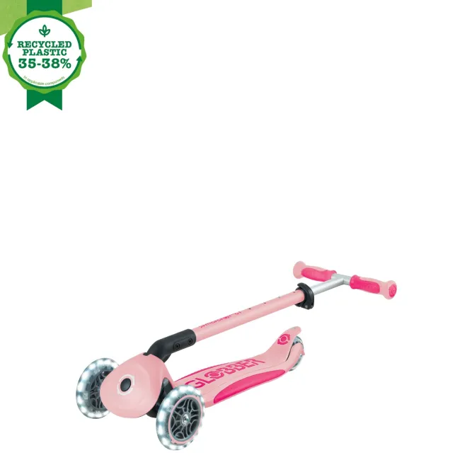 Trotineta Globber GO UP DELUXE ECOLOGIC 3 in 1, ghidon si scaun ajustabile pe inaltime, roti cu lumini, culoare roz pal FUNK646-710-1