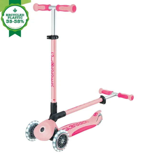 Trotineta Globber GO UP DELUXE ECOLOGIC 3 in 1, ghidon si scaun ajustabile pe inaltime, roti cu lumini, culoare roz pal FUNK646-710-1