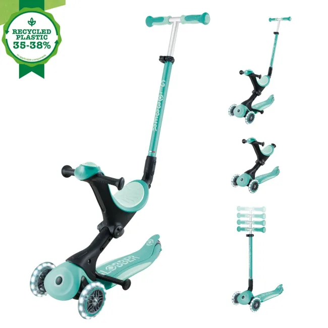 Trotineta Globber GO UP DELUXE ECOLOGIC 3 in 1, ghidon si scaun ajustabile pe inaltime, roti cu lumini, culoare verde FUNK646-706-1