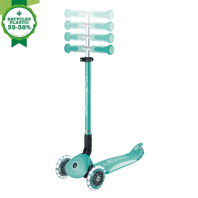 Trotineta Globber GO UP DELUXE ECOLOGIC 3 in 1, ghidon si scaun ajustabile pe inaltime, roti cu lumini, culoare verde FUNK646-706-1