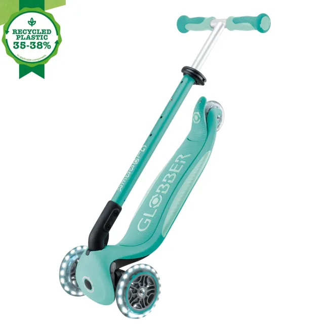 Trotineta Globber GO UP DELUXE ECOLOGIC 3 in 1, ghidon si scaun ajustabile pe inaltime, roti cu lumini, culoare verde FUNK646-706-1