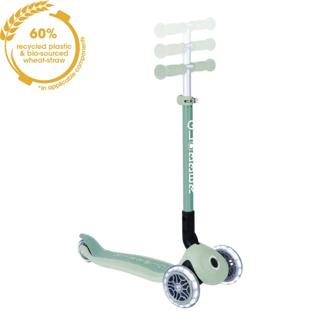 Trotineta Globber PRIMO ECOLOGICA, pliabila, cu roti LED, ghidon ajustabil pe 3 nivele, rulmenti ABEC 9, culoare fistic FUNK696-505