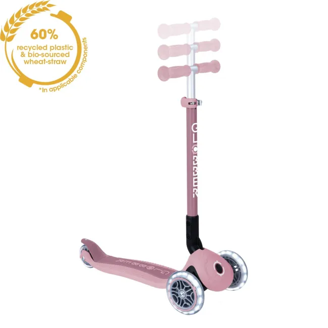 Trotineta Globber PRIMO ECOLOGICA, pliabila, cu roti LED, ghidon ajustabil pe 3 nivele, rulmenti ABEC 9, culoare roz pal FUNK696-510