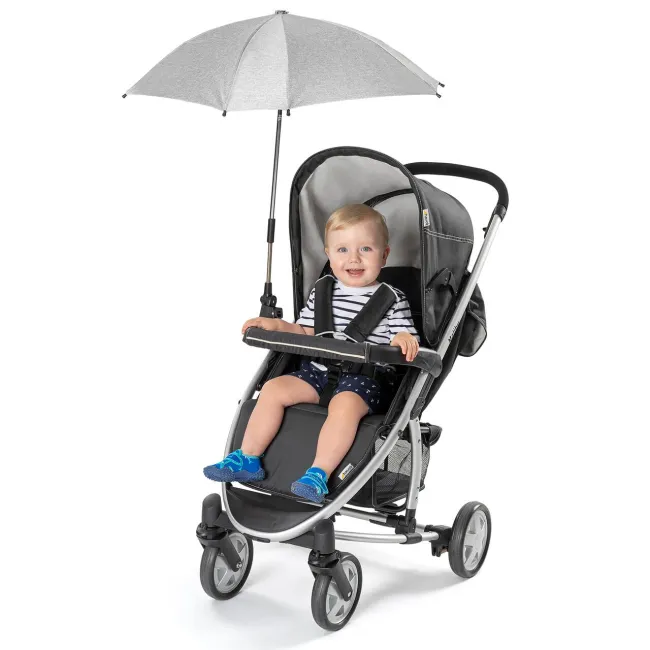 Umbrela parasolar carucior copii, protectie UV 80+, forma patrata 80 cm, reglabila 180&deg;, prindere universala anti-alunecare, gri melange, Reer ShineSafe 84271