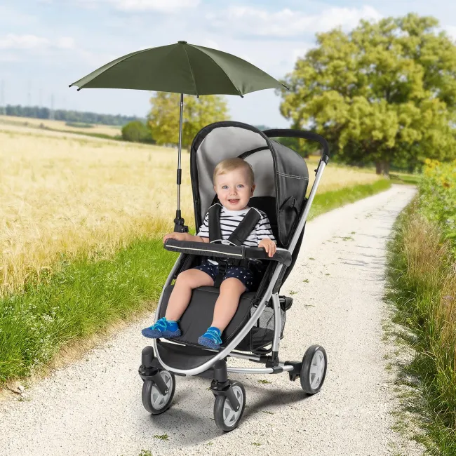 Umbrela parasolar carucior copii, protectie UV 80+, forma patrata 80 cm, reglabila 180&deg;, prindere universala anti-alunecare, verde, Reer ShineSafe 84283