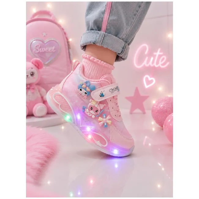 Pantofi sport cu luminite, model you and me, piele ecologica, fete, roz ad30-8-7x-r