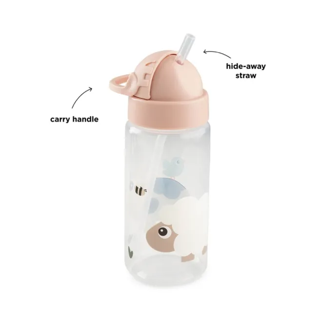 Sticla cu pai pentru copii Done by Deer Tiny Farm Roz Pudra 350 ml