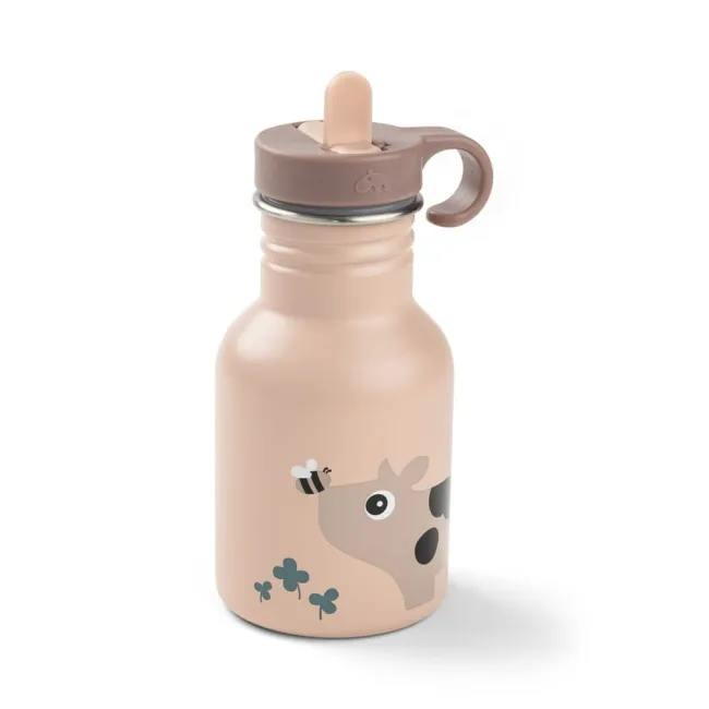 Sticla din inox pentru copii Done by Deer Tiny Farm Roz Pudra 350 ml