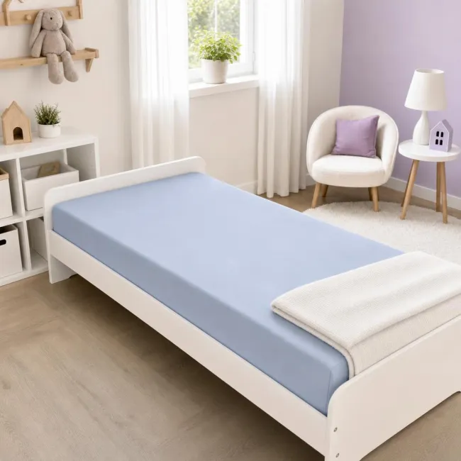 Saltea SafeNest HR Deluxe 180/80/6 cm pentru paturi, cu husa bumbac bleu uni - ASC6427968021771