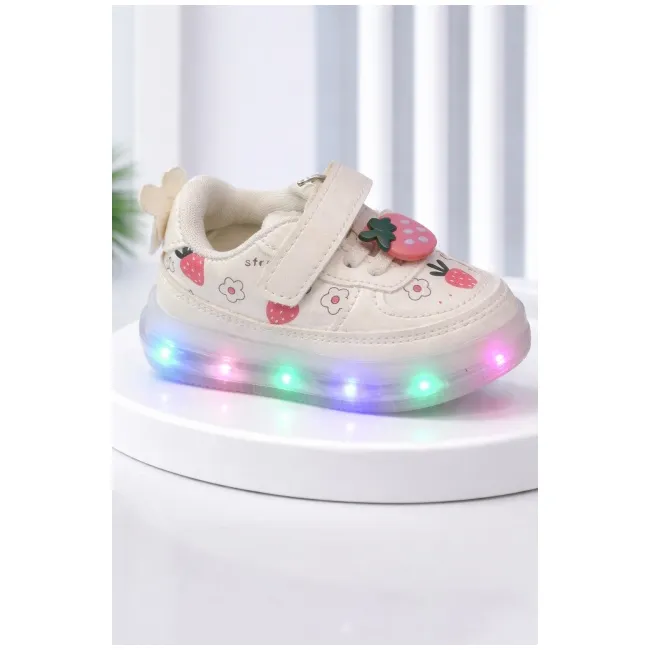 Adidasi albi cu luminite capsunele adt-19-1