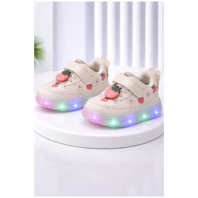 Adidasi albi cu luminite capsunele adt-19-1