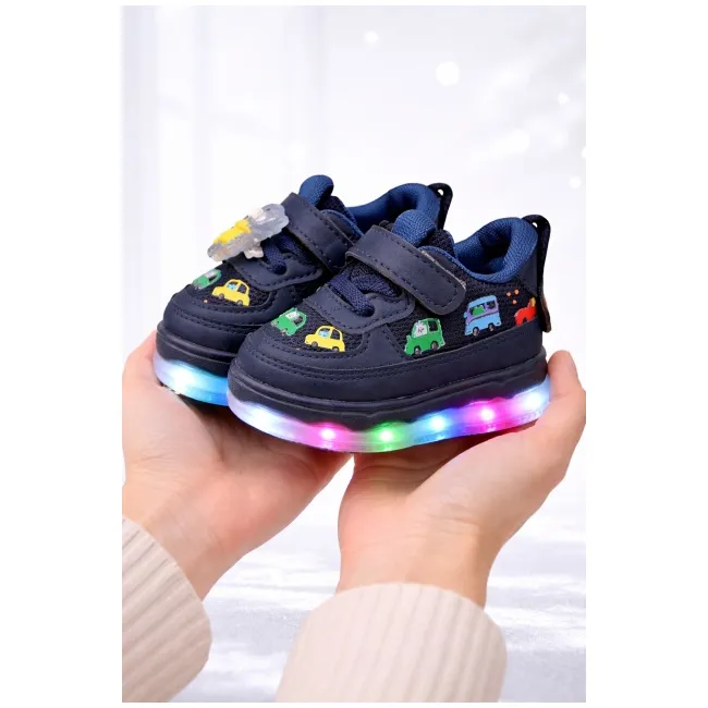 Adidasi bleumarine cu luminite masinute colorate adt-51-r