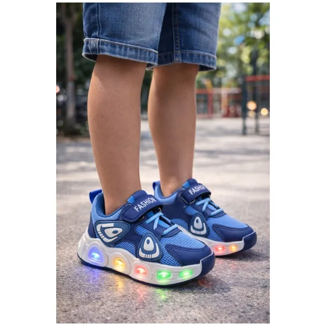 Adidasi cu luminite panda new style - navy blue adt-33-r