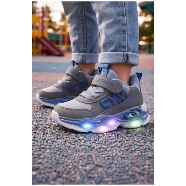 Adidasi gri cu luminite pentru baieti cyx adt-57-r